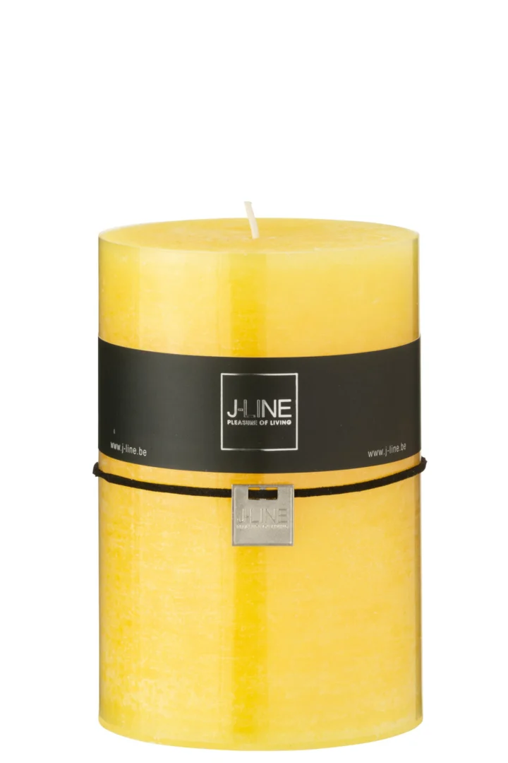 Gele Brontak cilinderkaars van paraffine, extra groot met 95 uur brandduur en J-LINE label