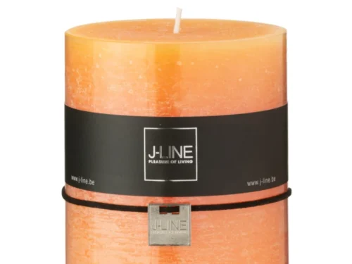 Storril oranje cilinderkaars van 100% paraffine, extra groot model met stoere zwarte band en J-LINE label