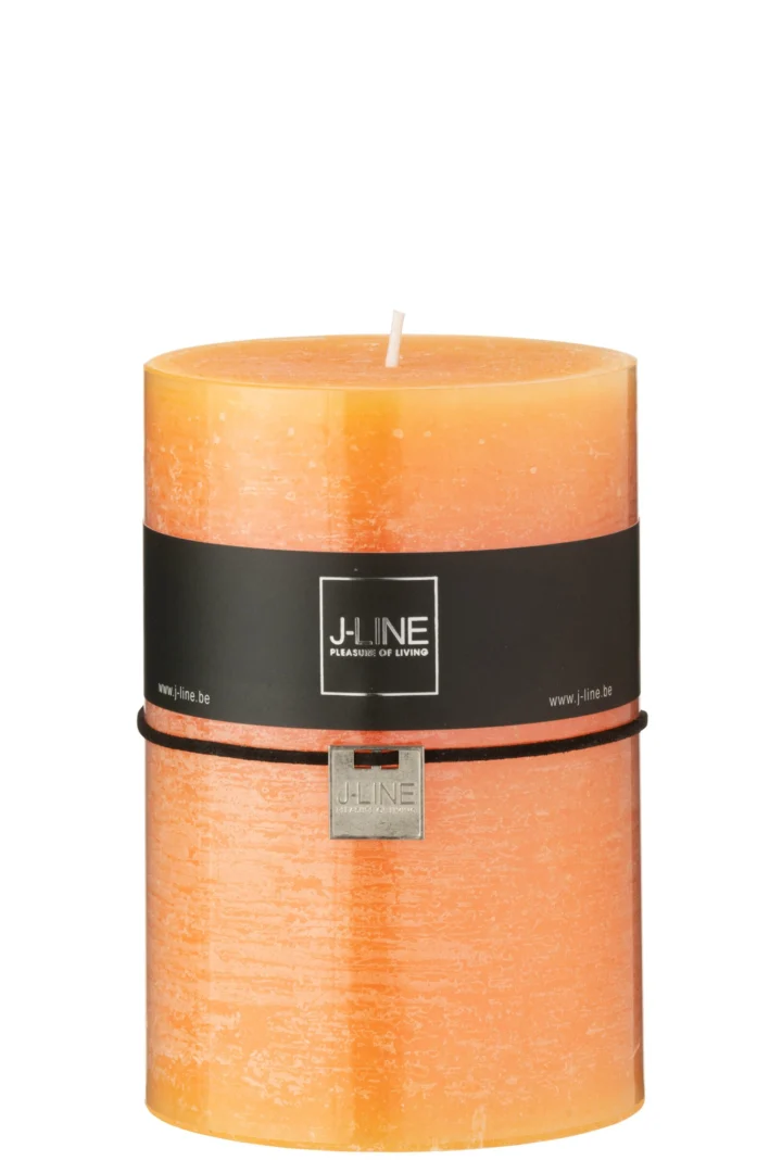 Storril oranje cilinderkaars van 100% paraffine, extra groot model met stoere zwarte band en J-LINE label