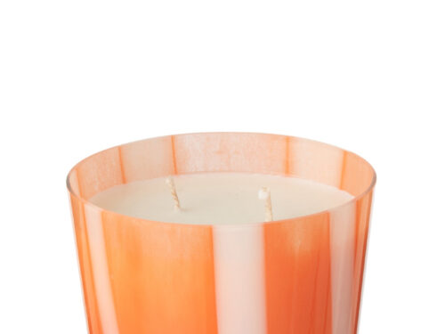Geurkaars Ladoro Sojawas Meerkleurig in oranje-wit glas, dubbele lont en frisse citrusgeur, 50 uur brandduur