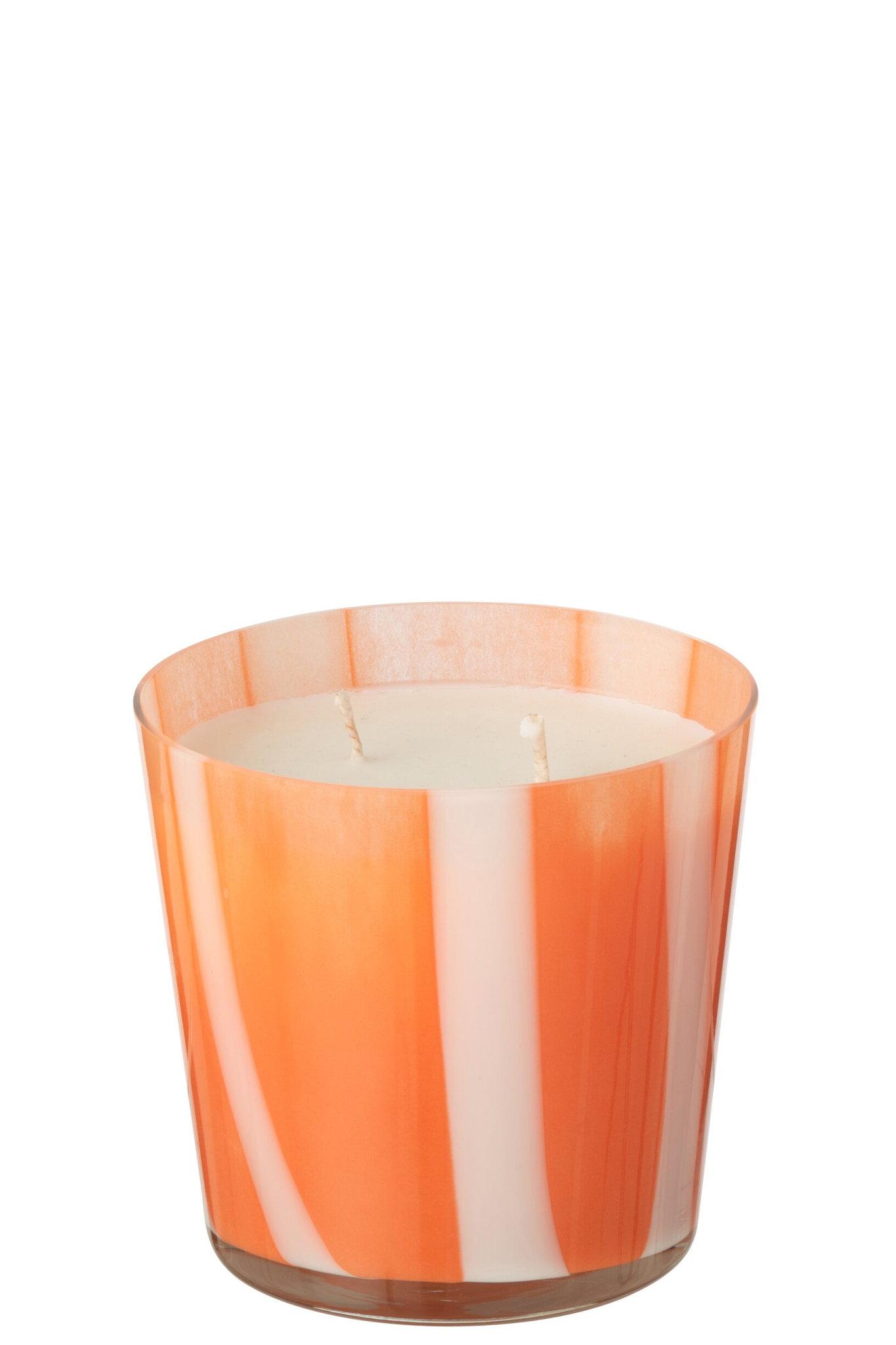 Geurkaars Ladoro Sojawas Meerkleurig in oranje-wit glas, dubbele lont en frisse citrusgeur, 50 uur brandduur