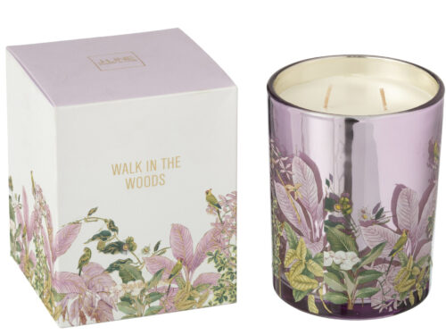 Geurkaars Naurder Palmblad Meerkleurig in glas met bloemendessin en luxe cadeauverpakking, twee lonten