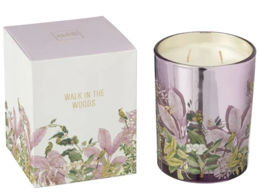 Geurkaars Naurder Palmblad Meerkleurig in glas met bloemendessin en luxe cadeauverpakking, twee lonten
