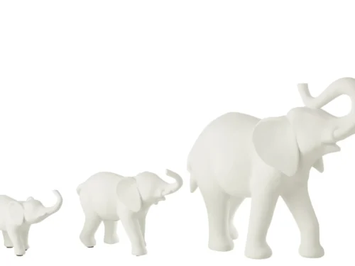 Witte Decoratiefiguur Sketir olifanten, steen en polyresin, rustige stijlvolle woonaccessoire H31,5 cm