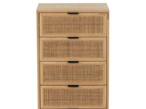 Kast Kloodan Naturel met 5 lades, rieten fronten en zwart metalen poten, 46 cm hoog