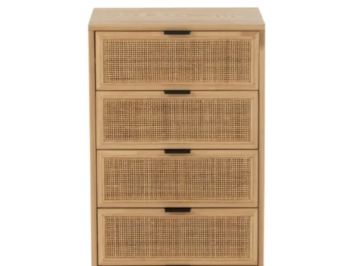 Kast Kloodan Naturel met 5 lades, rieten fronten en zwart metalen poten, 46 cm hoog
