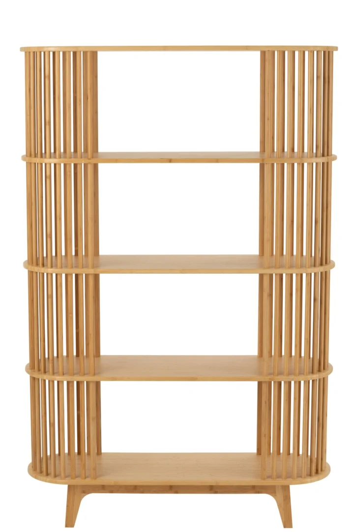 Wandplank Brode Bamboe 100 cm in naturel, met open vakken en afgeronde planken voor decoratie en boeken