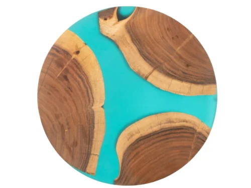 Ronde Serveerplank Pendak Hout Blauw met acaciahout, harsaccenten en natuurlijke houttekening