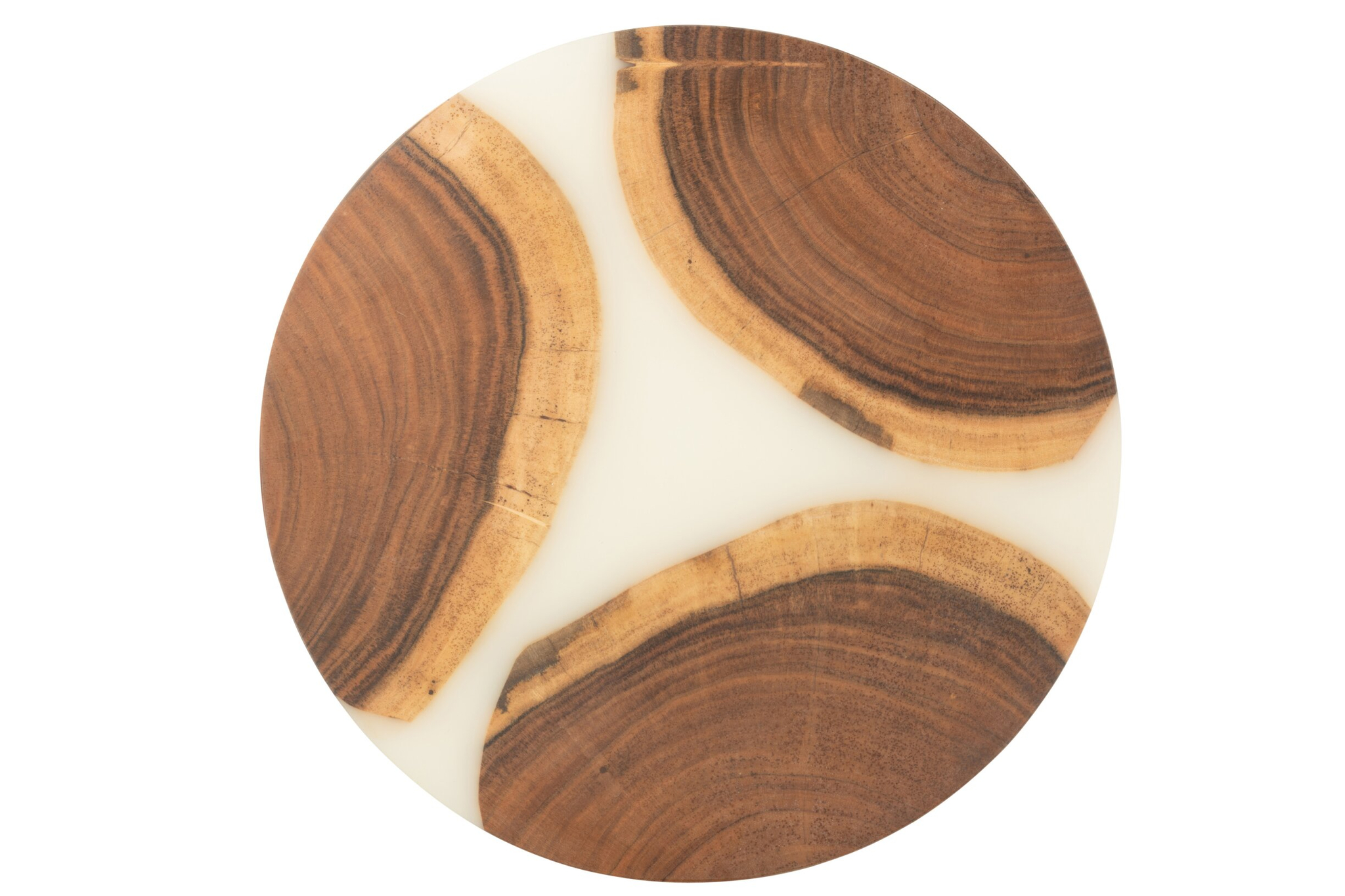 Serveerplank Mierny Hout Wit, ronde acaciahouten plank met witte hars en natuurlijke houtnerf