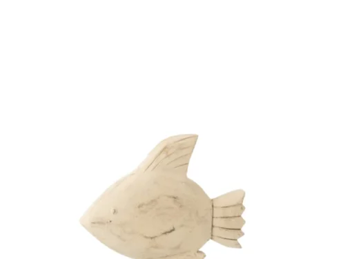 Decoratiefiguur Caullek vis van naturel mangohout op ijzeren standaard, H31 cm