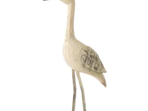 Decoratiefiguur Kuldil mangohout naturel vogel op slanke ijzeren poten, 69 cm hoog