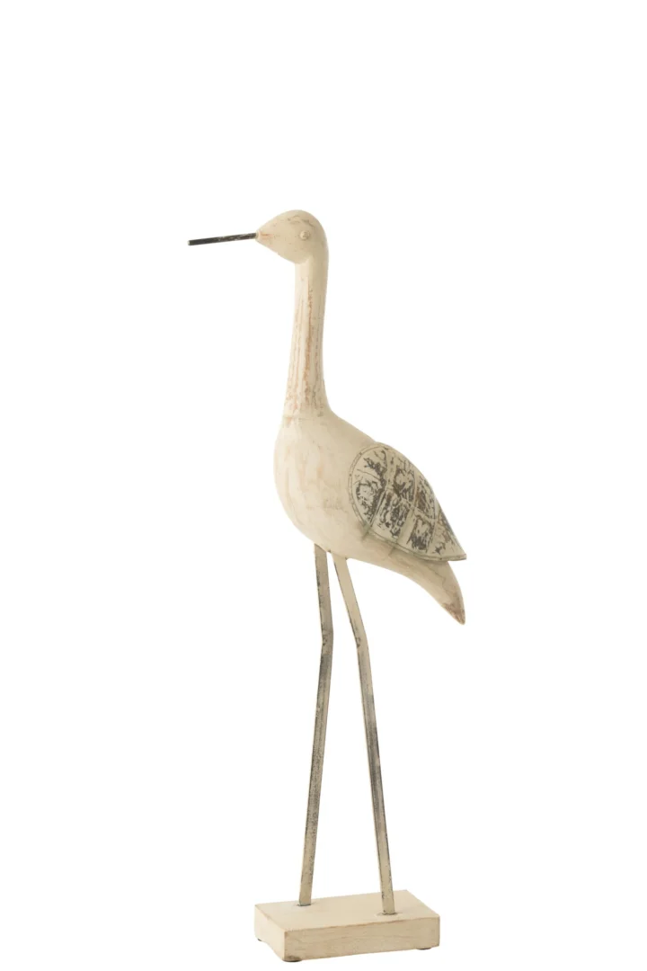 Decoratiefiguur Kuldil mangohout naturel vogel op slanke ijzeren poten, 69 cm hoog