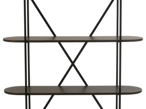Donkerbruine Wandplank Meelol 120 cm met ovale MDF-planken en zwart ijzeren frame