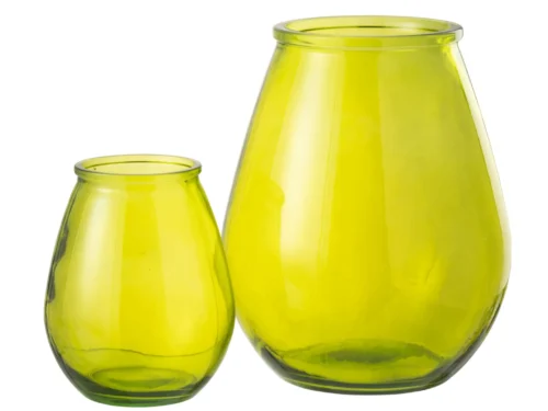 Vaas Fillos glas geel, eivormig design, in 35,5 cm en compact formaat naast grotere uitvoering