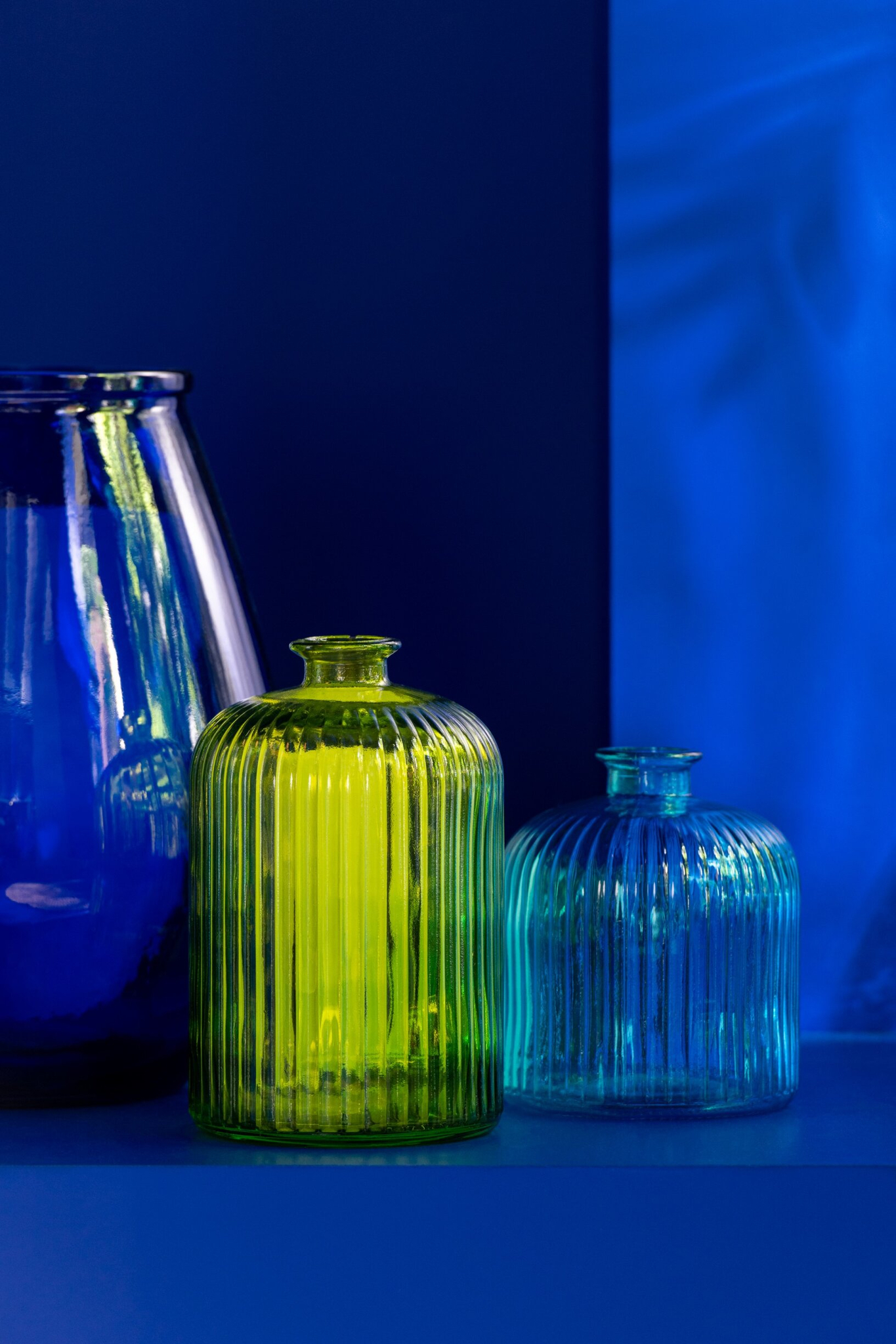 Vaas Geelvand Glas Blauw H18 cm