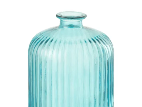 Laskir glazen vaas blauw 23 cm met elegante gestreepte afwerking en stevige, ronde vorm