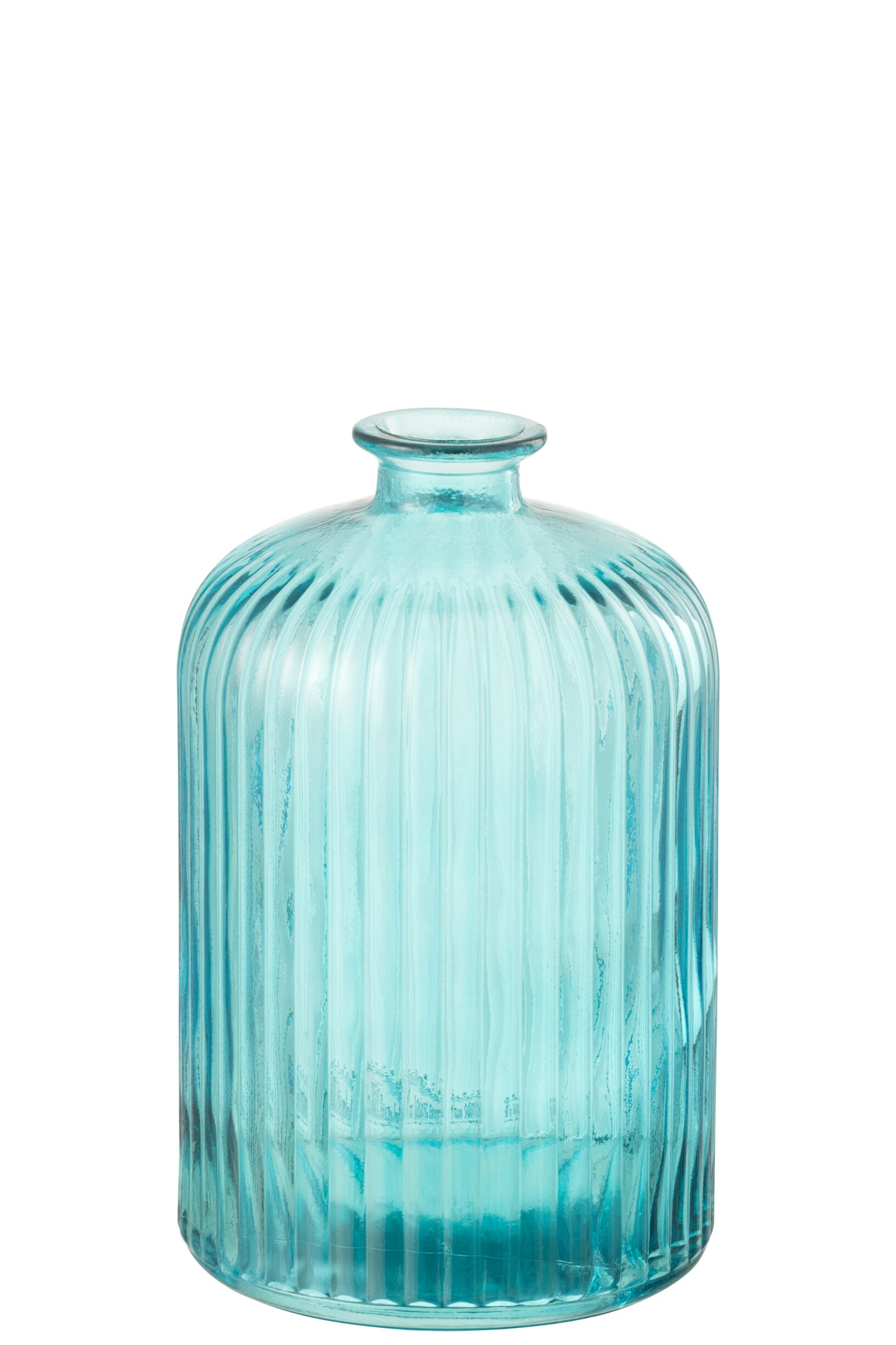 Laskir glazen vaas blauw 23 cm met elegante gestreepte afwerking en stevige, ronde vorm