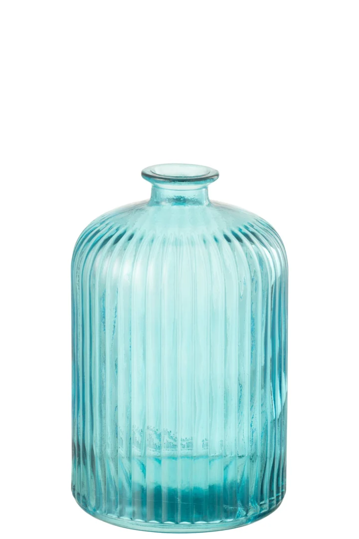 Laskir glazen vaas blauw 23 cm met elegante gestreepte afwerking en stevige, ronde vorm