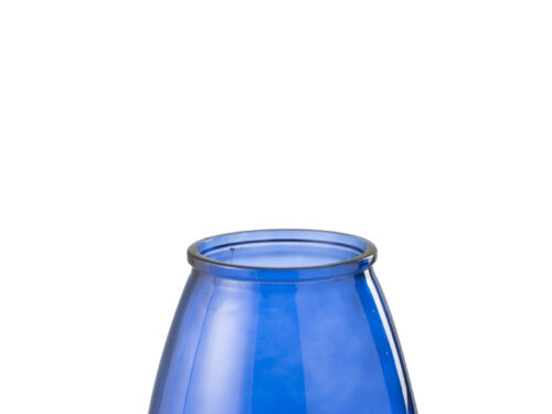 Vaas Wurzburg blauw glas, compacte ronde vorm, 23 cm hoog voor dressoir of tafel
