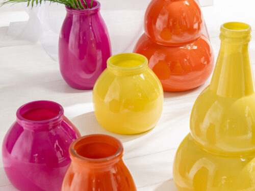 Vaas Steintaro Glas Oranje H28 cm, opvallende oranje glazen vaas in stevige bolvorm