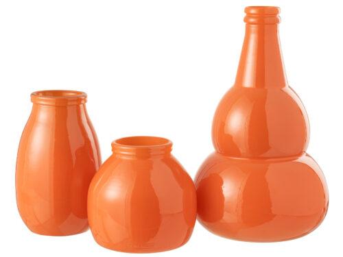 Vaas Tetira Glas Oranje H45 cm, glanzend met ronde vorm en warme decoratieve uitstraling