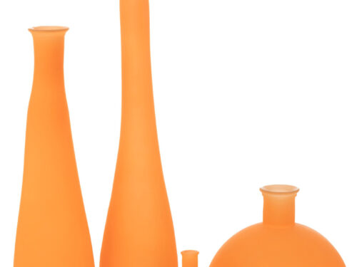 Vaas Jasin Glas Oranje H100 cm, hoge slanke oranje glazen vaas met ronde vorm en moderne uitstraling