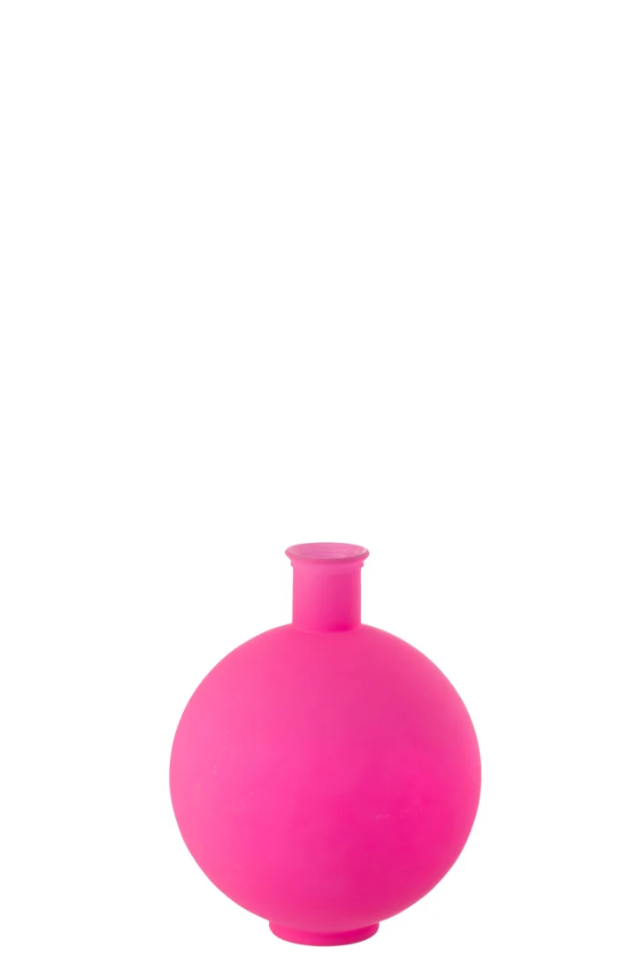 Bolvaas Klesone roze glazen vaas met ronde vorm, 44 cm hoog en opvallend neon accent
