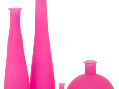 Roze Braarmil glazen vaas set met hoge slanke vormen en ronde bolvaas, modern woonaccessoire