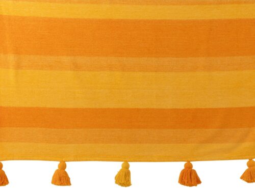 Plaid Calton Oranje met brede strepen en kwastjes, vrolijk geruit woonaccessoire in warme oranje tinten