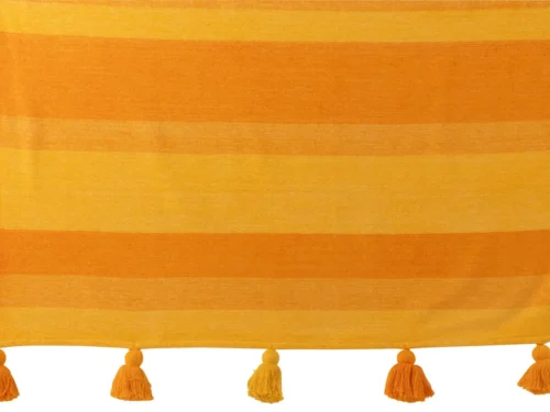 Plaid Calton Oranje met brede strepen en kwastjes, vrolijk geruit woonaccessoire in warme oranje tinten
