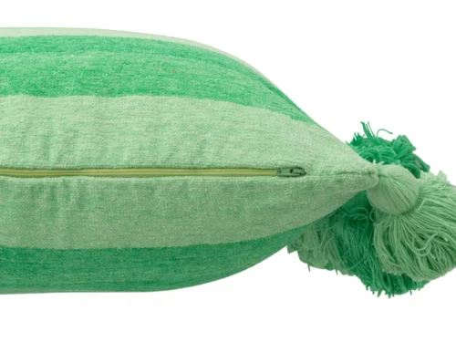 Kussen Zaardira Groen 50x50 cm met strepen, kwastjes en ritssluiting, sierkussen voor bank of bed