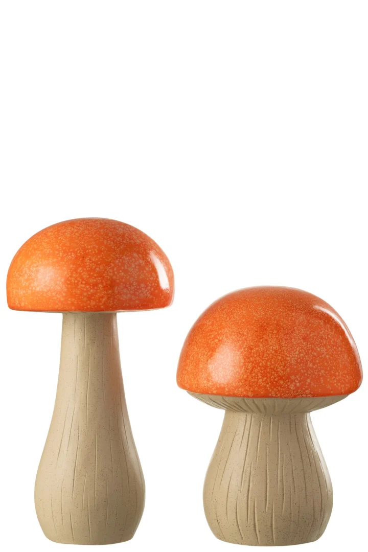 Decoratiefiguur Mauny oranje paddenstoelen, set van 2, H38 cm voor tuin of terras