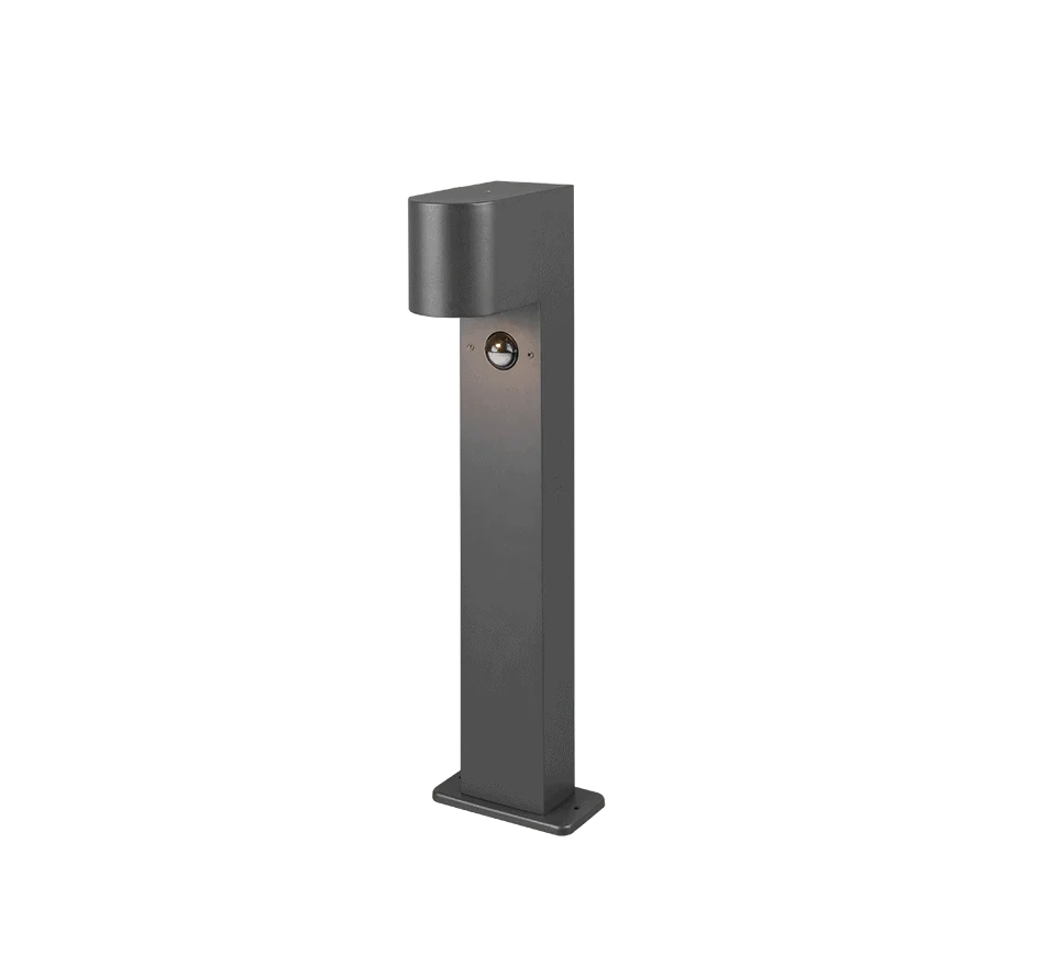 Buitenlamp Preerdis antraciet, moderne sokkellamp met bewegingssensor en gegoten aluminium