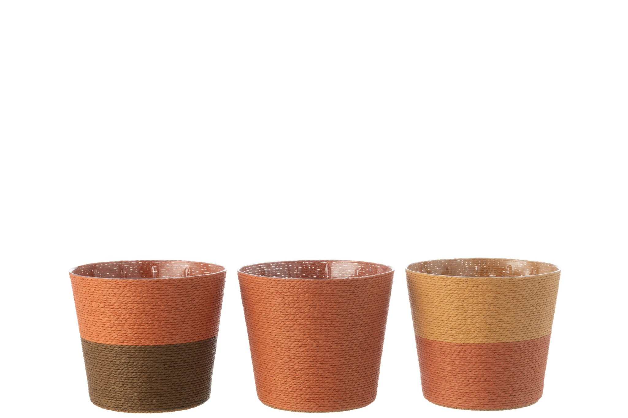 Bloempot Bierdia Papier Bruin H15 cm set van 3 met geweven touwdetail en warme aardetinten