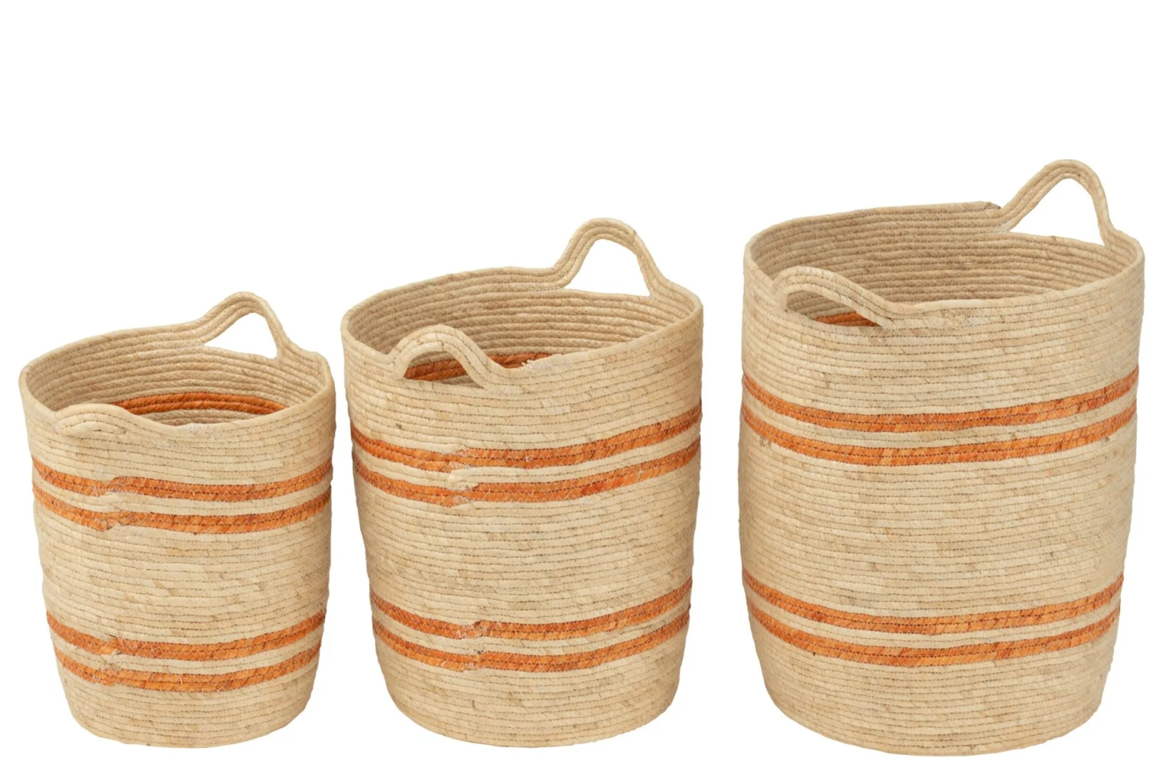 Set van 3 Mand Klaullir Maïshuls naturel met oranje strepen en handvatten