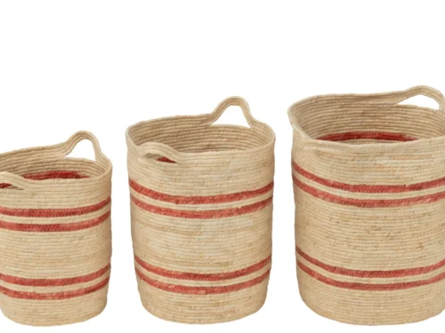 Set van 3 Mand Preerma Maïshuls naturel met handvatten en rode strepen