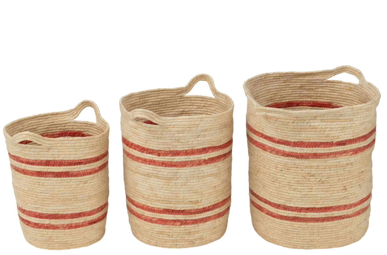 Set van 3 Mand Preerma Maïshuls naturel met handvatten en rode strepen