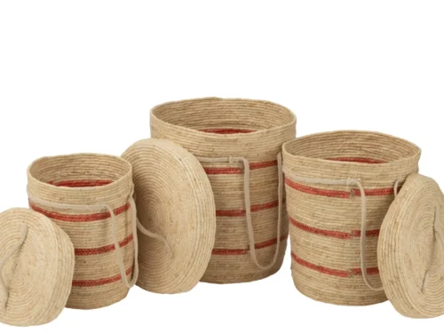Mand Fierdas Maïshuls Naturel set van 3 opbergmanden met deksel en warme naturel uitstraling