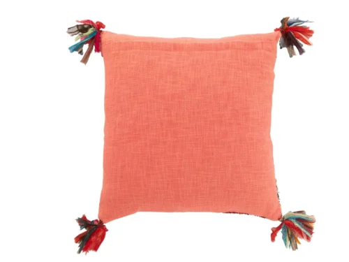 Kussen Sleeskik meerkleurig 45x45 cm met coral tint en speelse gekleurde kwastjes aan de hoeken