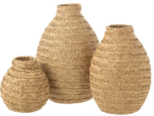 Vaas Ceka van naturel zeegras, gevlochten en robuust, in groot decoratief formaat met warme uitstraling