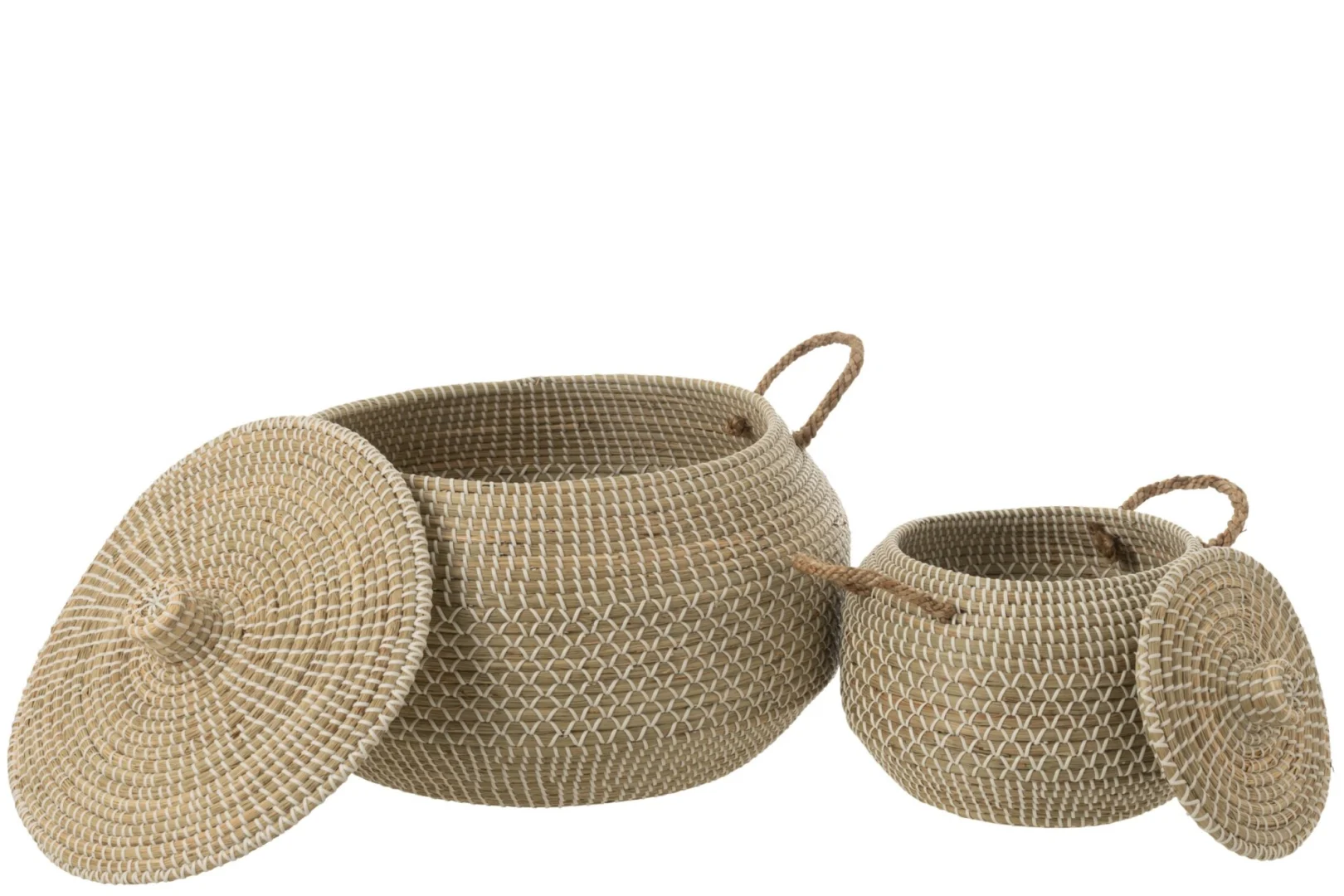 Mand Slaurrone Zeegras Naturel set van 2, gevlochten opbergmanden met deksel en handgrepen