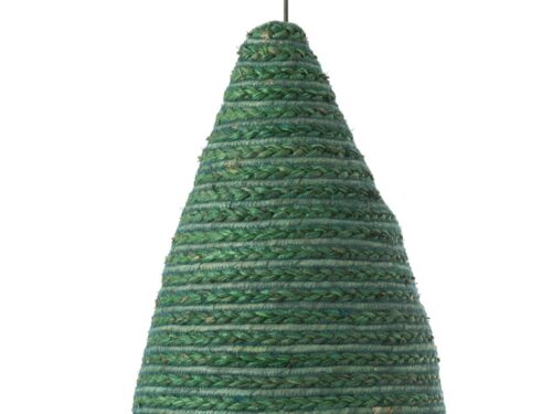 Lampenkap Corfu Maïshuls Groen, slanke conische hanglampenkap met natuurlijke gevlochten structuur