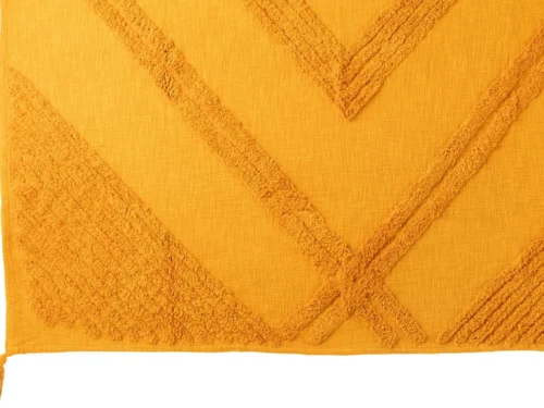 Plaid Hundona oranje met getufte ruitstructuur en franjes, 100% katoen voor een warme, sfeervolle look
