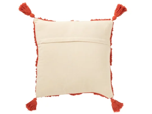 Kussen Rentio Rood 50x50 cm met tufted afwerking, franjes en speelse kwastjes in baksteenrood