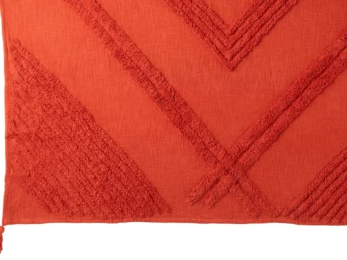 Plaid Sauvy Rood met getuft patroon, baksteenrode kleur en kwastje van 100% katoen