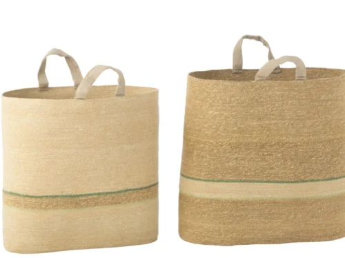 Mand Graarnun zeegras manden set van 2, meerkleurig streepdesign, met handvatten voor opbergruimte
