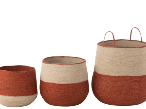 Mand Klerdona zeegras meerkleurig set van 3, ronde opbergmanden naturel en terracotta met handgrepen