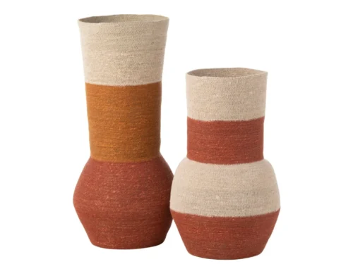 Vaas Slakella zeegras meerkleurig, hoge slanke vorm in naturel, roest en terracotta, 68 cm