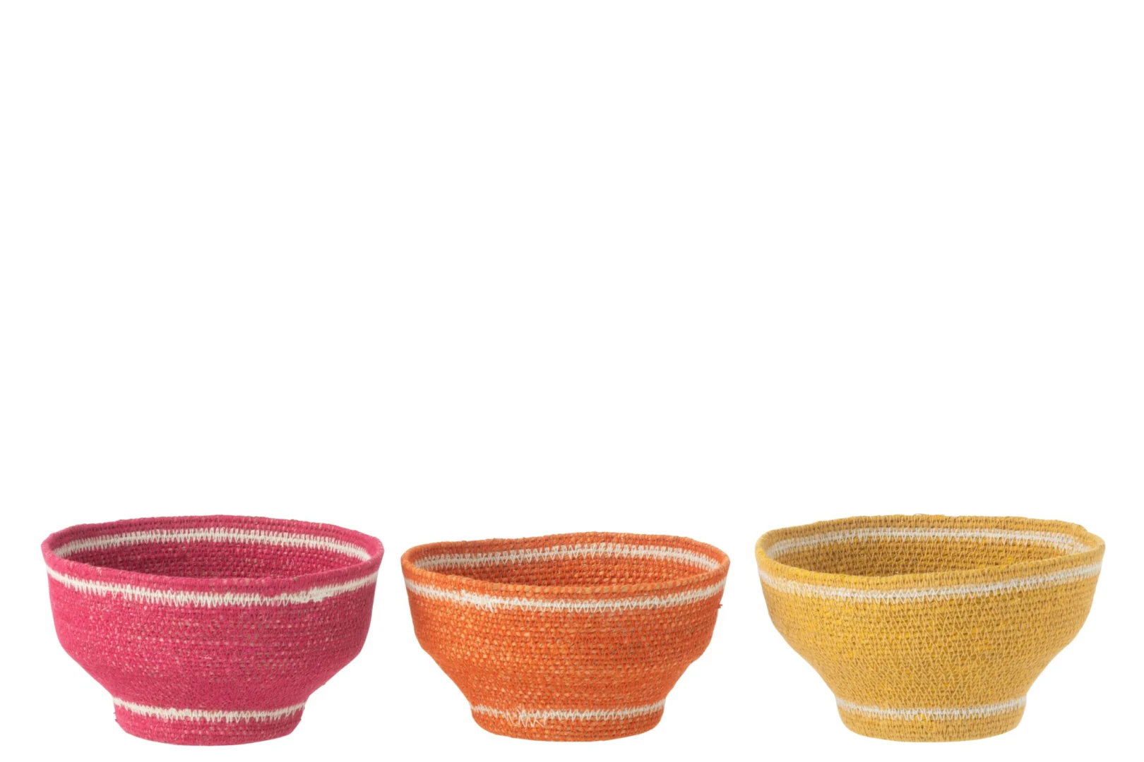 Kom Kliedor zeegras kommenset van 3, meerkleurig, handgevlochten woonaccessoire met roze, oranje en gele kommen
