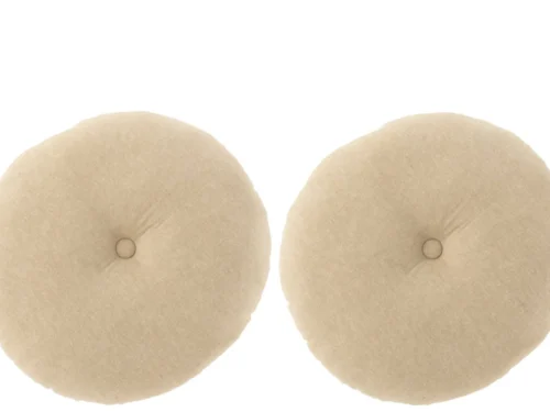 Kleeldio vloerkussens set van 2, rond 40x40 cm, beige katoen met knoopdetail en zachte vulling